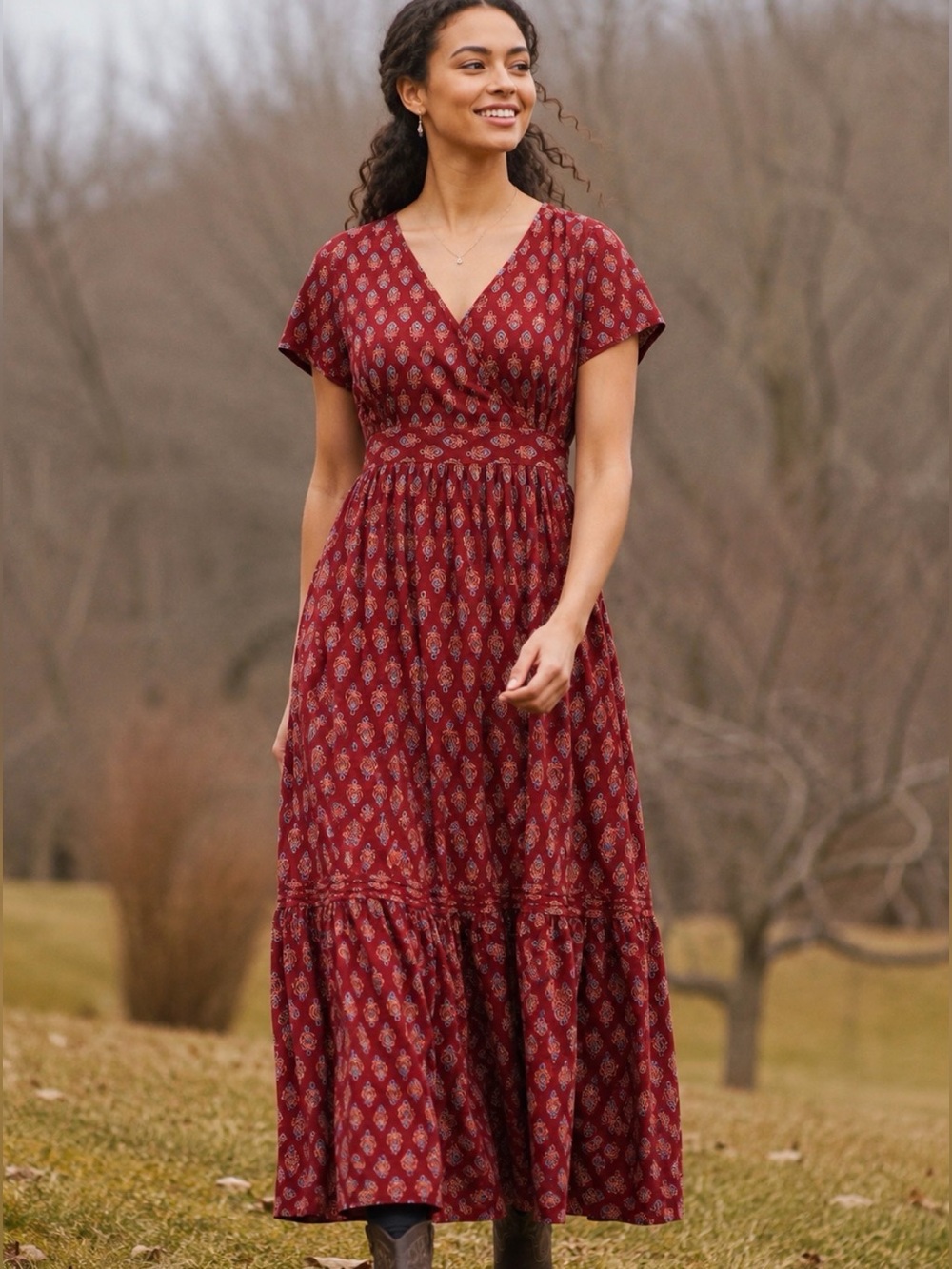 APRIL CORNELL Provence Floral Burgundy Hostess Maxi Dress XL